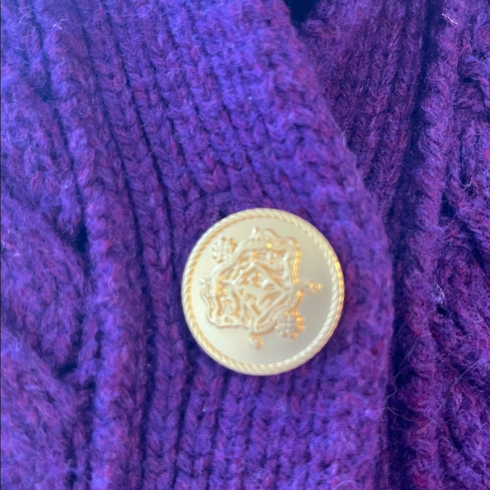 J. Crew Purple Cable Knit Cardigan with Gold Buttons - Picture 5 of 7